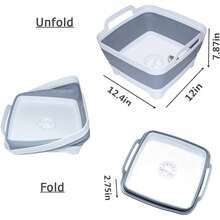 9L (2.4Gal) Collapsible Dish Basin With Drain Plug And Carry Handles, Kitchen Storage Tray Dish Wash Basin, Portable Foldable Dish Tub For Camping And RV, Gray - Gray - View 2
