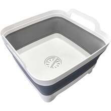9L (2.4Gal) Collapsible Dish Basin With Drain Plug And Carry Handles, Kitchen Storage Tray Dish Wash Basin, Portable Foldable Dish Tub For Camping And RV, Gray - Gray - View 4