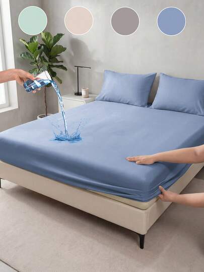1pc Water Repellent Fitted Sheet, Skin-Friendly Mattress Protector, Multiple Color Options, All-Season Soft Bed Cover For Twin/Full/Queen/King Size, Includes Only 1 Fitted Sheet (Pillows And Pillowcases Not Included), Machine Washable, Ideal For Bedroom & Room Decor
