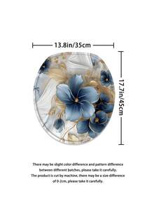 1/3/4-Piece Blue & Gold Floral Bathroom Shower Curtain Set, Including 12 Free Plastic Hooks, As Well As Matching Shower Curtain, Toilet Seat Cover, Bath Mat And Floor Rug. Machine Washable, Ideal For Room Decoration And Summer Styling. - Multicolor - View 7