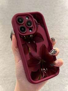 花卉图案 1 件装 复古优雅酒红色花卉图案 防震 TPU 手机壳 兼容 Apple 17 Pro Max/17 Air/16 Pro Max/15 Plus/14/13/12/11/8P/XS Max 和 Galaxy S24 Ultra/S23 FE/S22/S21/S20/A52S/A15/A03 - 彩色 - 查看 3
