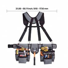 Tool Belt, 22 Pockets Tool Pouch With Suspenders For Men, Heavy Duty Adjustable Utility Belt Bag Suspenders For Electrician, Carpenter, Construction, Work Apron Organizer Waist Adjust 32 To 68in - Strappy Style, Regular Style, Double Waist Bag, Gray - View 10