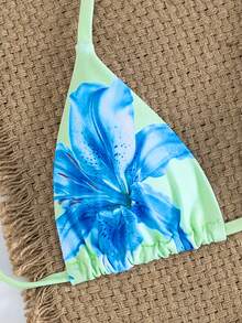 New Arrival Sexy Floral Print V-Neck Crop Top & Triangle Hem Shorts 4-Piece Set, Summer Fashion Outfit - Mint Green - View 7