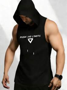 Spring/Summer/Autumn Minimalist Vacation Elastic Printed Sports Casual Hooded Vest - 黑色 - 查看 2