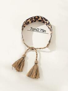 1pc Fashionable Leopard Print Woven Adjustable Bracelet, Friendship Bracelet - Brown - View 4