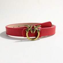 Casual Women's Belt With Swallowtail Buckle, Fashionable Leather Belt, Women's Belt 105 Cm - 紅色 - 查看 1