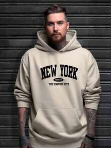New York City Sweatshirt Launch Men's Unisex Kangaroo Hoodie Warm Winter Jacket 2026 Comfortable Sweatshirt 100% Cotton - Màu be - Xem 3