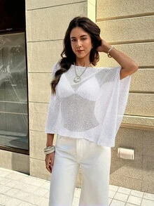 lado para Mujer de Verano, con Bajo Asimétrico, Tejido Brillante Ligero y Transpirable, Corte Holgado Adecuado para Varias Figuras, Top Casual de Playa, Atuendo de Verano Estilo Bohemio CJ77 - Blanco 2 - Ver 7