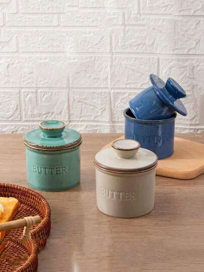 2pcs Airtight Butter Keeper, High-Temperature Resistant Ceramic Material, Dust-Proof And Anti-Oxidation, Essential For Dining Table And Baking, Stylish Kitchen Gadget For Butter Lovers, Minimalist Design + Airtight Seal, Microwave- Ceramic Butter Preserver, Ideal Kitchen Storage And Decor