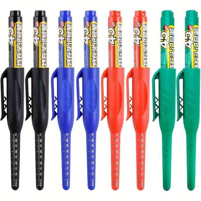 Bộ 5 bút đánh dấu lỗ sâu | Bút chì thợ mộc ngòi dài 45mm có nắp và vạch chia, dụng cụ đánh dấu chống thấm nước và không phai màu cho chế biến gỗ, xây dựng, mộc và các dự án [Bút đánh dấu gạch] Bộ bút đánh dấu chuyên nghiệp đầu dài 45mm, màu đen, xanh dương, đỏ, bút đánh dấu lỗ sâu cho gỗ, gạch, khô nhanh - Lý tưởng cho dụng cụ đánh dấu kiến trúc (Màu ngẫu nhiên)