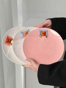 Cabin Kangaroo 1 pieza Plato de cerámica con patrón de oso 3D lindo, plato de cena con diseño de oso en relieve kawaii, plato estético para postres y desayuno, apto para microondas, adecuado para decoración del hogar y regalos - Multicolor - Ver 2