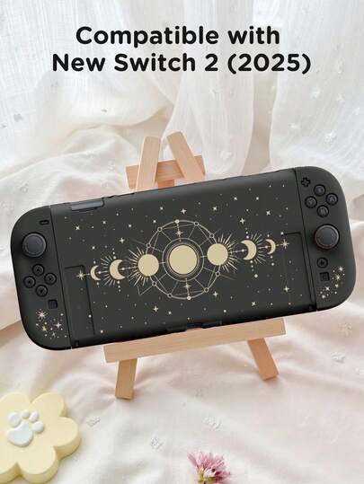 1 pieza Funda protectora con diseño de fase lunar y cielo estrellado para Nintendo Switch OLED y Switch estándar, de material TPU suave, sin necesidad de desmontaje, anti-caída y a prueba de polvo, disponible en varios colores, elegante y fresca, funda protectora ideal para regalar a jugadores de Switch