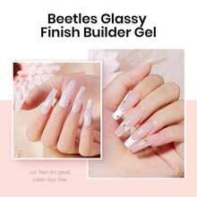 Beetles 3 Colors Hard Gel Nail Extension Kit, Clear Nude Jelly White Sculpted Builder Gel With Long Square Half Cover Nail Tips, UV LED Cured Salon Quality DIY Manicure Set For Women - 3-Color Kit Classic Neutral - 查看 6