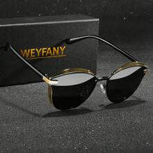 WEYFANY 时尚男士太阳镜，猫眼纯色复古金属偏光太阳镜，TAC材质轻盈舒适，优雅复古简约百搭时尚镜框，适合驾驶、户外活动、旅行、派对、摄影、休闲、海滩、音乐节、徒步、度假、高尔夫、远足等场合。 - 彩色 - 查看 3