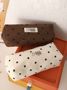 1PC Minimalist Polka Dot Pattern Pencil Case, Large Capacity Fabric Pen Organizer Pouch With Zipper For School Supplies & Office Desk, Simple Korean Style Pencil Case - Single Piece - View 9