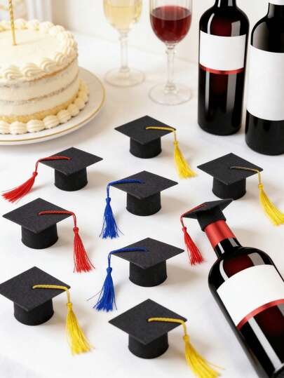 3/12pcs DIY Mini Graduation Cap With Tassels, 2026 Craft Accessories, Graduation Cap Bottle Cover, Graduation Party Decoration, Party Gift, Graduation Party Supplies, Graduation Gift, Graduation Photo Props, High School And College Reunion Graduation Party Decoration (Black, Gold, Red, Blue)