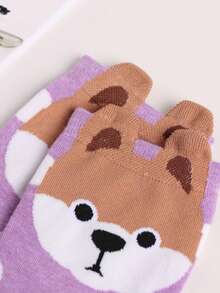 5 Pairs Women's Socks, Polka Dot Crew Socks, Novelty Dog Animal Cartoon Short Socks, Casual Collegiate Style 3D Cartoon Socks, Suitable For Daily Wear - Multicolor - View 4