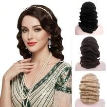 19-Inch 1920s Long Wavy Curly Wig, 1920s Flapper Style Wig For Party, Natural Synthetic Hair For Women, Suitable For Christmas, Halloween, Cosplay, Available In Brown, Ash Blonde, Black - Multicolor - View 11
