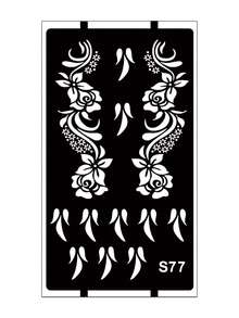 Hana Hand-Drawn Hollow Floral Tattoo Stencil - Sexy Floral Pattern, Suitable For Hands, DIY Painting, Ink, Reusable Mandala Design Template Stickers, Suitable For Women Body Party Makeup - Black - View 9