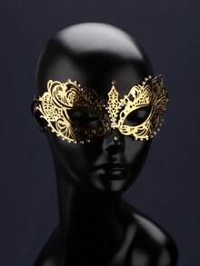 1件欧美风格金色金属面具，饰以闪亮水晶，镀金威尼斯舞会面具，适合女性，可用作服装派对配饰或化妆舞会面具。 - 24-108面具 - 查看 1