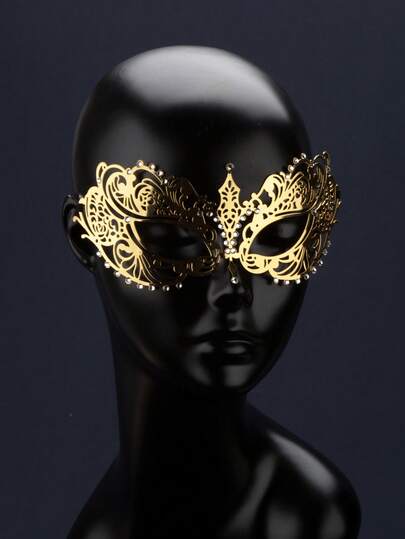 قناع معدني ذهبي مزين بكريستالات لامعة، قناع فينيسي مطلي بالذهب مناسب للنساء، إكسسوار لحفلة الأزياء، قناع حفل المكياج