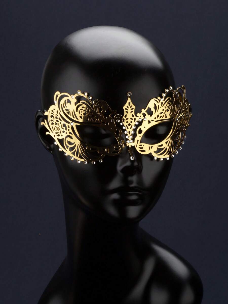 1件欧美风格金色金属面具，饰以闪亮水晶，镀金威尼斯舞会面具，适合女性，可用作服装派对配饰或化妆舞会面具。 - 24-108面具 - 查看 1