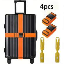 4pcs Set: Luggage Straps + Luggage Tag, 2M Long Nylon Packing Belts, Airline Identification Tags, Travel & Business Commute Luggage Accessories - Multicolor - View 8