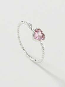 925 sterlingsilverring i hjärtformad diamant, elegant armband med pavefattning, unika feminina smycken, present till bästa vän - Rosa - Visa 9