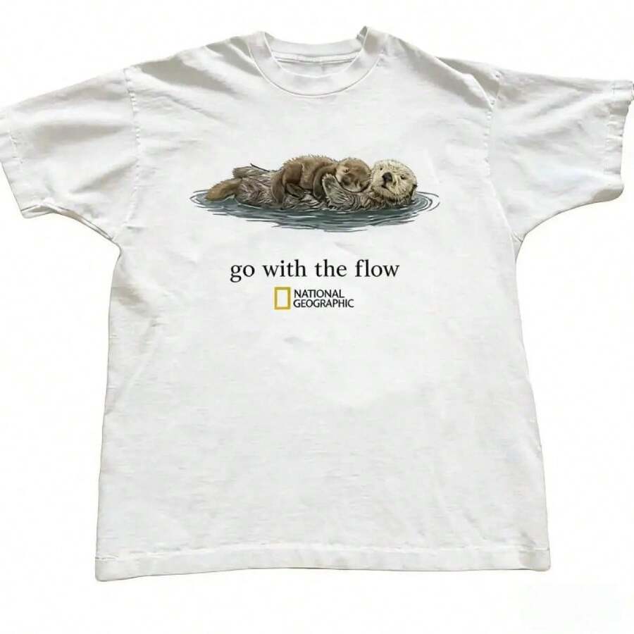 2026 National Geographic "Go With The Flow" Unisex T-Shirt, Women's Summer Outfit Gift - White - View 1