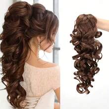Fluffy Curly Ponytail Clip-On Hair Extensions,Black Brown Elastic Curly Hair Accessories For Women Summer Outfits - Multicolor - View 3