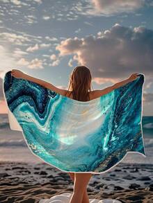 250克超强吸水速干超细纤维沙滩巾，亮蓝色和金色图案，适用于沙滩、泳池、瑜伽垫、露营、旅行、游泳，尺寸：70*140厘米或90*180厘米 - 彩色 - 查看 7