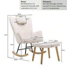 (=WF308623AAW) Comfortable White Rocking Chair, Soft Teddy Plush Rocking Chair With Neck Pillow And Footrest - Load Capacity Up To 100 Kg - White + Fabric - View 2