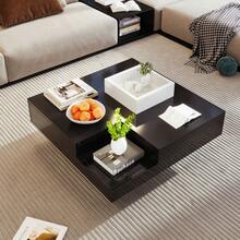 Modern Coffee Table / Concrete Grey Coffee Table / Rectangular Living Room Table With Storage / Robust And Durable / Suitable For Living Rooms And Office Areas, 72*72*30 Cm - Black - View 6