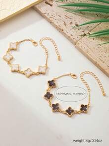 INS极简几何四叶草手链套装 - 两款优雅水滴形设计 - 适合日常佩戴和派对装扮 - 彩色 - 查看 2