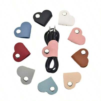 8/3/1 Piece Mixed Color Heart-Shaped Cable Organizer, Earphone Cable Winder, PU Leather Cable Organizer, Unisex Gift, Charging Case, Office Essential, Digital Bag, Camera Bag, Electronic Data Cable Organizer, Power Bank Protective Cover, Wallet-Style Travel Camera Bag, Christmas Gift For Boys And Girls, Teacher Essential Supplies, Waterproof Lightweight Large Capacity Portable Accessories, Travel Essential, Holiday Essential.