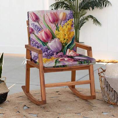 1pc Removable Outdoor Colorful Tulip Pattern Chair Cushion With Ties, Casual Seat Pad - Product Includes Only The Cushion Cover With Zipper, Removable And Washable, Suitable For Patio Loungers, Beach Chairs And Various Chairs, Applicable For Balcony, Yard, Garden, Dining Room And Kitchen Indoor And Outdoor Scenarios, Size: 45*107cm, Thickness Of Filling In Fluffy State: 2.5cm