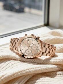 Guess 女士经典腕表，玫瑰金金属表带，不锈钢表圈，多功能多表盘设计，简约方形表盘，优雅百搭，适合办公、通勤和日常佩戴。 - 銅色 - 查看 4