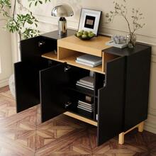 Sideboard,Drei Türen,Geeignet Für Wohn- Und Esszimmer,Multifunktionales Aufbewahrungsmöbel. - Black - View 4
