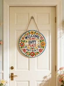 1 pièce "Bienvenue dans mon monde heureux" Décoration, œuvre murale imprimée 2D avec motif floral coloré et slogan positif, décoration d'intérieur rétro esthétique, panneau de signalisation joyeux, convient pour les portes, les murs, les entrées, les salons, les chambres, les cuisines, les salles de bains, les cafés, les boutiques, les patios, les fermes, le style boho et les scènes de décoration saisonnière de la maison - Multicolore - Voir 6