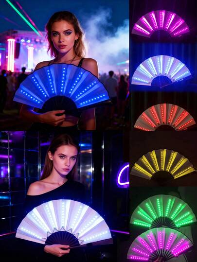 Quạt mini cầm tay có đèn LED (1/2 chiếc) - Phụ kiện chụp ảnh, 4 màu sắc để lựa chọn, có thể gập lại để trang trí, thích hợp cho biểu diễn sân khấu, tiệc tùng, đám cưới, lễ hội, múa truyền thống, Halloween, lễ hội hóa trang, phối hợp với trang phục múa và chụp ảnh.