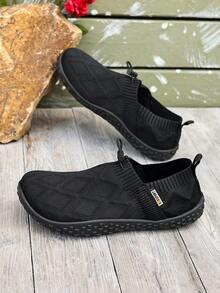 女士纯色帆布抽绳可调节休闲运动鞋，踝袜设计，圆头平底运动户外运动鞋，适合春秋季穿着 - 黑色 - 查看 5