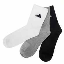 Adidas 三雙裝緩震中高筒襪，帶踝部支撐和足弓壓縮功能,【XS】建議鞋碼:34-36/21-22cm 【S】建議鞋碼:35-38/21-23.5cm 【M】建議鞋碼:39-42/24-26cm [23.5cm 【M】建議鞋碼：39-42/24-26cm 【286 - 黑白灰 - 查看 13