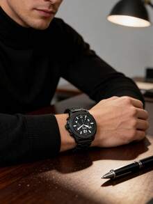 Fossil Đồng hồ nam Grant Luxury, chức năng bấm giờ cổ điển, thiết kế toàn màu đen thanh lịch, mặt số La Mã kiểu retro, dây đeo da thật màu đen, đồng hồ đeo tay thời trang công sở, phong cách thiết kế hiện đại cao cấp, quà tặng thương hiệu kèm hộp chính hãng FS4927 - màu đen - Xem 4