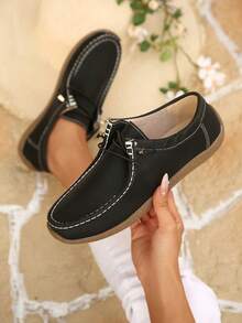 Women's Spring/Autumn New Round Toe Flat Slip-On Casual Shoes With Bow Decoration, Lightweight And Comfortable For Outdoor Sports - Black - View 1