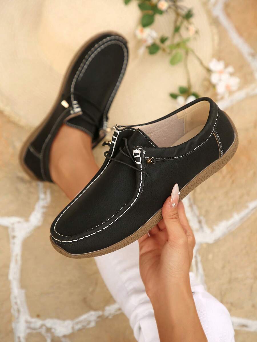 Women's Spring/Autumn New Round Toe Flat Slip-On Casual Shoes With Bow Decoration, Lightweight And Comfortable For Outdoor Sports - Black - View 1