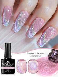 MSRUIOO 1pc 8ml Rainbow Glitter Cat Eye Gel Nail Polish , Sparkle Holographic Laser Magnetic Cateye Gel Polish, Semi Permanent Soak Off UV Gel Varnish For Summer Nails, Manicure Nail Art DIY For Salon And Home Nail Supplies - Multicolor - View 1
