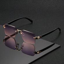 Old Money Style Rimless Diamond Fashion Glasses For Men And Women Couples, Gradient Tea Color, Beach Vacation Street Style, Face-Slimming, Summer Travel Vibe, Protection - Multicolor - View 12