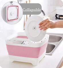 9L (2.4Gal) Collapsible Dish Basin With Drain Plug And Carry Handles, Kitchen Storage Tray Dish Wash Basin, Portable Foldable Dish Tub For Camping And RV, Gray - Baby Pink - View 7