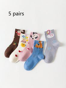 5/10 Pairs Cartoon Animal Print Breathable Mesh Mid-Calf Socks, Comfortable Versatile Sports & Student Socks, Casual Daily Wear - Multicolor - View 14