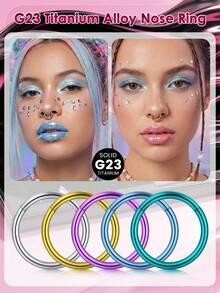 20G 18G 16G 14G Titanium Alloy Multicolor Nose Ring Nose Stud Nose Clip Nose Bone Cartilage Earring Nose Ring Nose Clip Nose Bone Earring Nose Ring Lip Ring Tattoo Piercing - Buckle - View 3